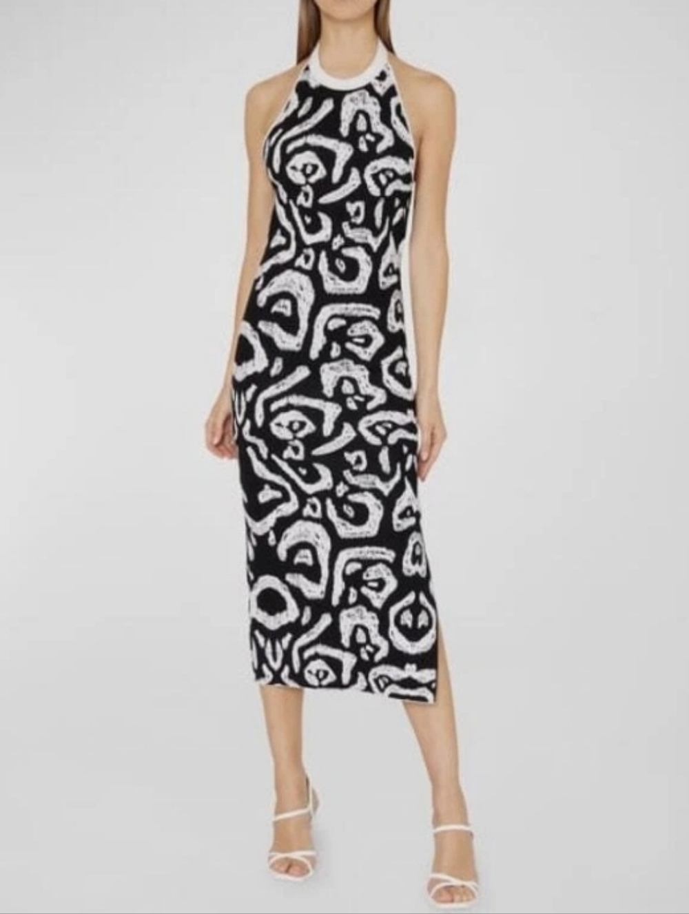 Milly Women's Jacquard Halter Dress Knit Stretch Black/Ecru Size Medium NWT